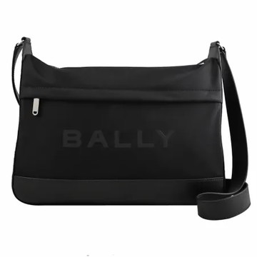 BALLY 6308536 BAR MESSENGER 品牌LOGO拼接尼龍大斜背包.黑