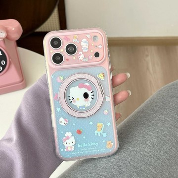 Y2K眨眼凱蒂小貓卡通手機殼適用蘋果17/16PRO個性支架殼iPhone15P