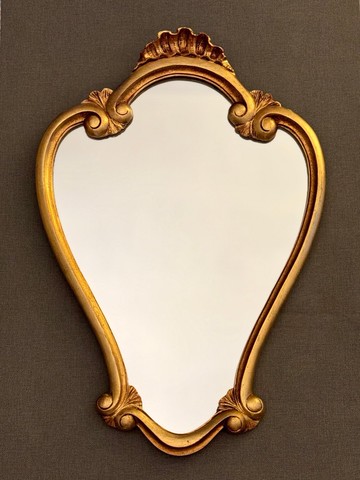 40604-華麗法國古董洛可可風格菱形金色木框鏡60x41cm