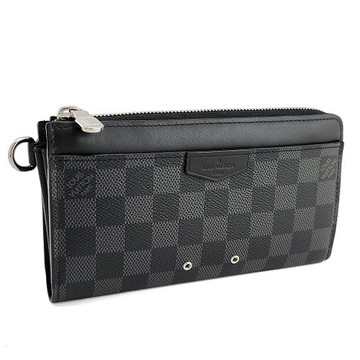 九成新！LV 黑灰棋盤格紋DRAGONNE 12卡L型拉鍊長夾