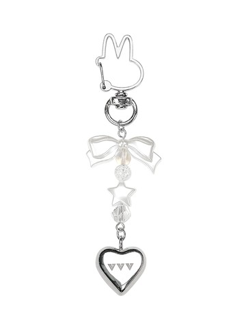 Pearl Ribbon Heart Logo Keyring