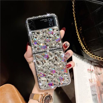 女款ins風滿鉆水晶適用三星Galaxy zflip4折疊屏手機殼flip3日韓水鉆翻蓋式全包網紅同款flip新款鑲鉆防摔殼