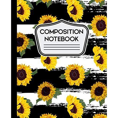 ノート 文具 おしゃれ |Composition Notebook: Sunflowers Pattern on Black and White St