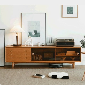 台灣公司貨 免運 可開票 收納櫃 電視櫃 地櫃 儲物櫃 C位電視柜北歐實木簡約日式櫻桃木原木風客廳小戶型茶幾組合