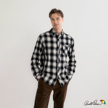 Arnold Palmer -男裝-法蘭絨格紋長袖襯衫-黑色