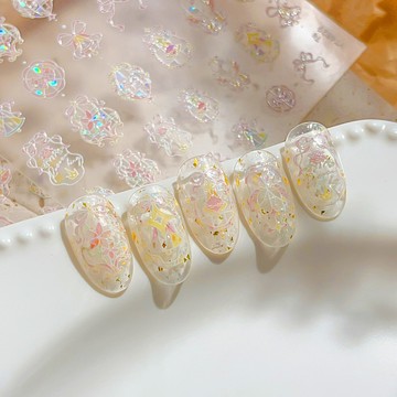 ❰現貨❱美甲 貝殼 蝴蝶 YITU蟻圖粉色蝴蝶結美甲貼紙貝殼光精美芒星背膠指甲裝飾貼YT4829