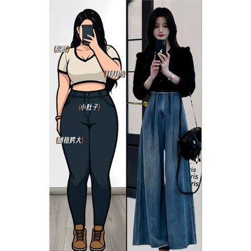 秋裝搭配一整套大碼胖mm遮肉顯瘦韓系穿搭時尚牛仔褲子兩件套裝女