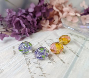花現糖果樹脂耳環 紫綠混色 粉黃混色 共出2色