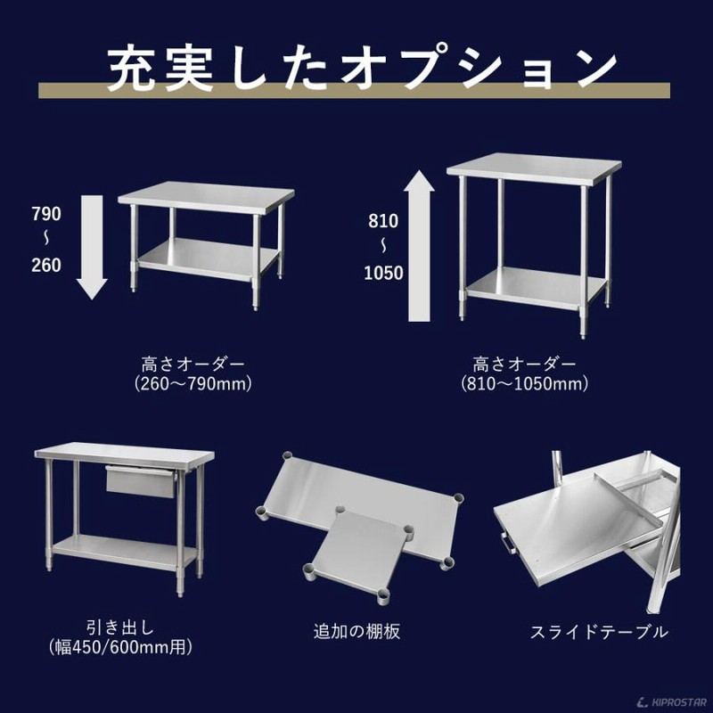 ステンレス コンロ台 キャスター付き 業務用 調理台 500×600×650 板厚