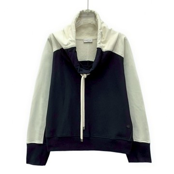 (2XL) moncler黑色棉質拼接抽繩寬鬆長袖上衣