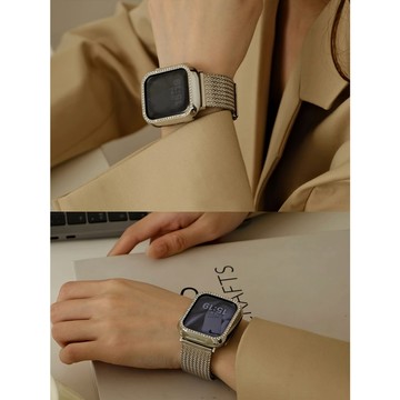 《台灣出貨》適用 APPLE WATCH 麥穗紋錶帶 不掉色錶帶 不鏽鋼錶帶 S11 S10 SE3 46mm 女士錶帶