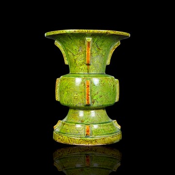 《博古珍藏》宋．綠釉絞胎出戟尊．早期收藏．老件瓷器花瓶．博物館級文物．非官窯哥窯定窯鈞窯汝窯龍泉窯．超值回饋