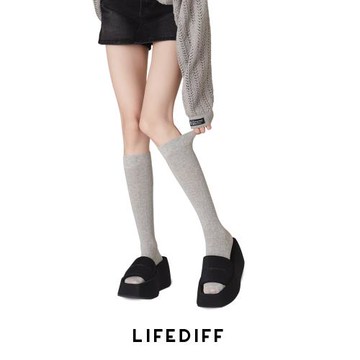 灰色JK襪子棉搭配小皮鞋女士長筒瘦腿秋冬季壓力顯瘦小腿襪設計感