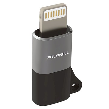 POLYWELL Lightning To Type-C 蘋果轉接器 適用iPhone14  27mm  PW15-T02-A040  1個  灰色 + 黑色