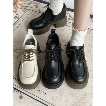 小皮鞋女2025春季新款日系jk百搭復古圓頭厚底粗跟系帶配裙子單鞋