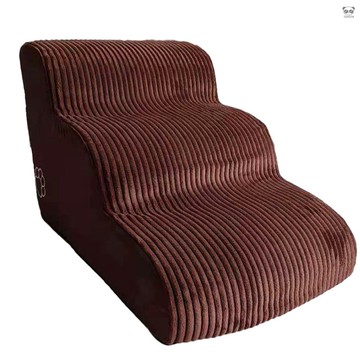 燈芯絨布套寵物斜坡樓梯 可拆洗防滑狗狗床用坡道 3層狗階梯海綿填充 咖啡色