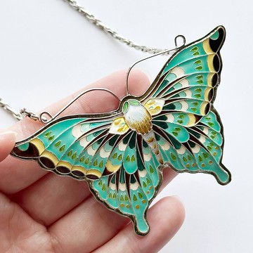 蝴蝶【祖母綠】景泰藍胸針項鍊純銀景泰藍