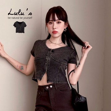 LULUS/水洗馬甲造型雙拉鍊短袖上衣黑灰【A01260131】260415