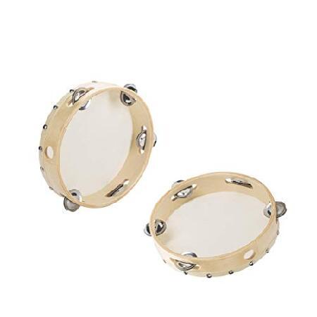 Sohapy 2PCS inch Wood Hand-held Tambourine Drum Bell Tambourines with Jingle Bells Musical Educational Instrument Toy for Party Favors For Kids and