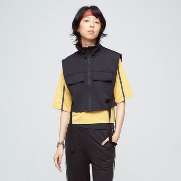 不可退換 /高領線性緹花背心(女)-煤黑