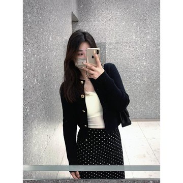 韓系黑色短款針織開衫女春秋外搭小罩衫外套薄款氣質顯瘦長袖上衣