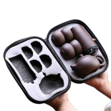 紫砂旅行茶具組  茶壺 + 杯子 4個 + 茶葉罐 + 旅行包  1組  紫砂色