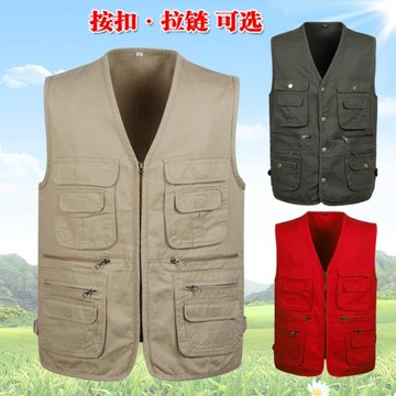 中老年馬甲男士春秋款多口袋夏季薄款純棉單層戶外工作服馬夾坎肩