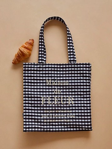 經典格紋品牌刺繡方形托特包(08000459700) - Maison de FLEUR