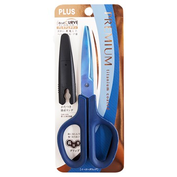 FitcutCurve 30度弧線剪刀 + 3D SC-175STN 氟素加工不沾黏 雙層柔軟材質 防鏽鈦金屬表面  藍色  1支