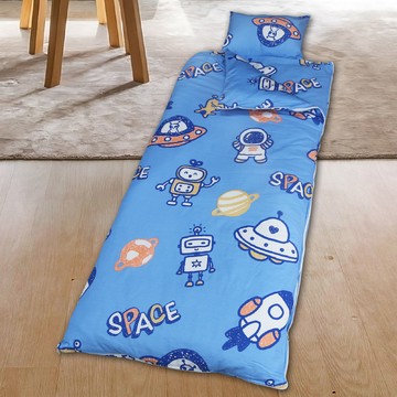 【多利寶寢具】Indian_純棉兒童兩用鋪棉書包睡袋-太空探險