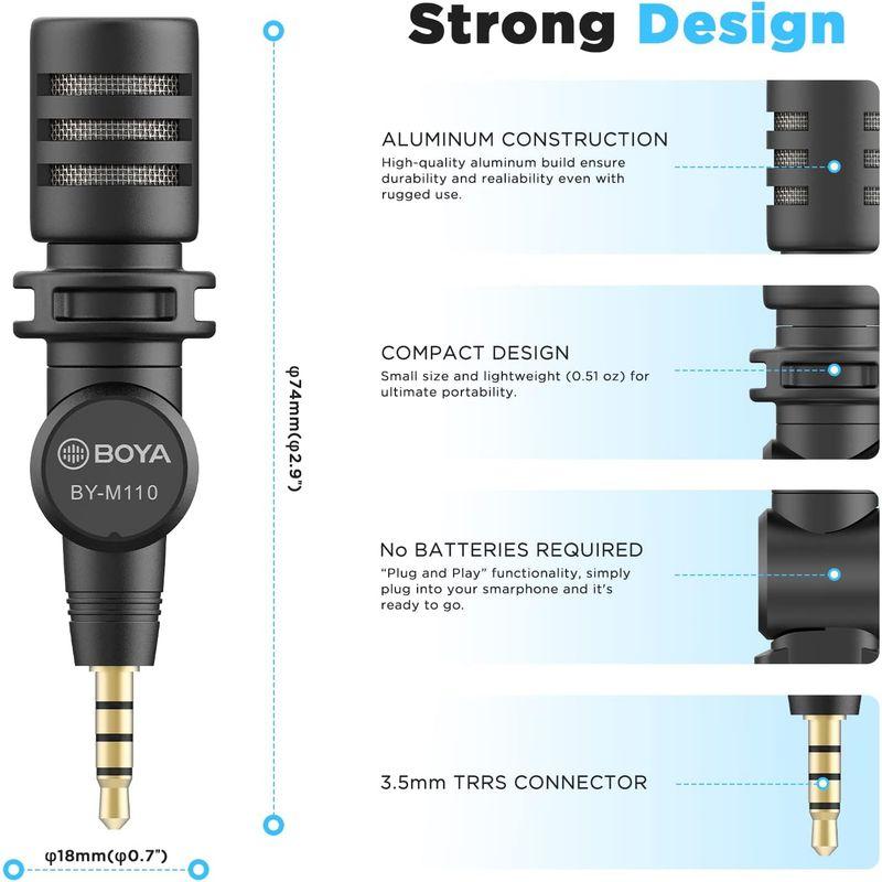 BOYA ミニ全周3.5mm TRRSコンデンサーマイク Android iPhone スマートフォン ノートパソコン タブレット Vlog
