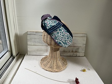 花鳥圖籐藍-日式綁帶髮帶ヘアバンド