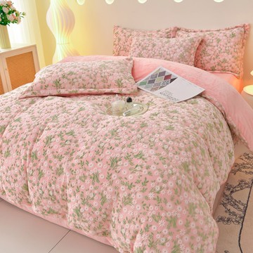 冬季雕花牛奶絨床上四件套雙面珊瑚加厚加絨床單法蘭絨被套三件套