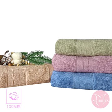 【MORRIES】純棉緞條加大加長浴巾M7425