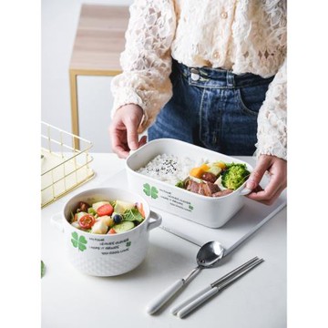 陶瓷飯盒三隔飯盒上班族加熱打包便當盒微波爐保鮮盒卡通分格餐盒