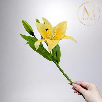 法式花仙女Lily香水百合奶油黃仿真花花材(1入組)