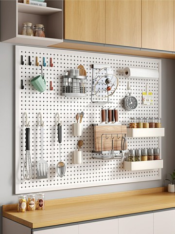 圓孔洞洞板墻上置物架不銹鋼多功能墻壁收納架飾品五金工具掛板墻 洞洞板 置物板 儲物板 收納板 掛壁板 展示板 層板