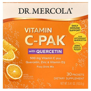 Dr. Mercola, 含五羥黃酮的維生素 C-PAK，天然橙味，500 毫克，30 包，每包 0.18 盎司（5.12 克）