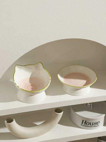 貓碗陶瓷貓咪糧碗狗碗食盆飯碗大口徑水碗斜口碗防打翻寵物用品【淘夢屋】