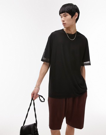 Topman oversized layered mesh tee-Black