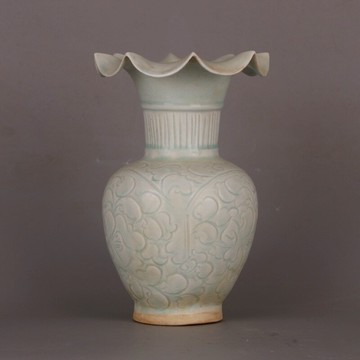 宋 湖田窯影青刻花花口瓶 仿宋代出土古瓷器古玩古董家居裝飾擺件