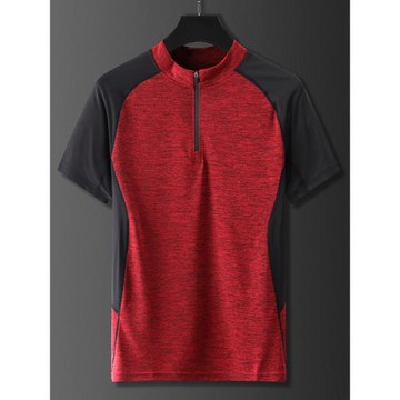 冰絲短袖T恤男立領肌肉訓練速干高彈緊身衣運動健身POLO衫夏薄款