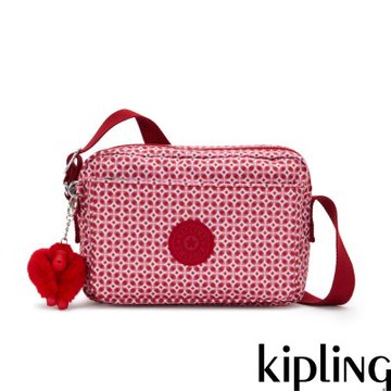 Kipling (網路獨家款)紅白幾何印花多層隨身斜背包-ABANU M