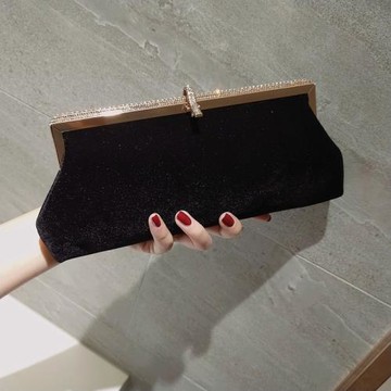 2022新款絲絨手提包名媛魚鉤女包秋冬晚宴包鑲鉆禮服包氣質旗袍包