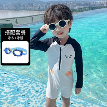 7741位資深買家🥺 男童泳衣 連身泳裝 2026夏季新款 兒童連帽泳衣 時尚網紅款 防曬游泳衣 男孩洋氣