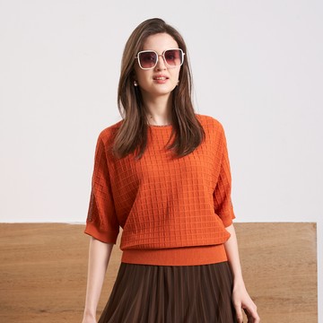 CLL巧玲瓏 輕奢古著方格針織(橘色) 5148406