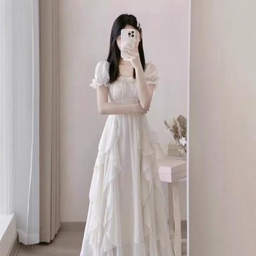 法式白色高級感仙女連衣裙女夏季2025新款超仙公主裙溫柔風長裙子