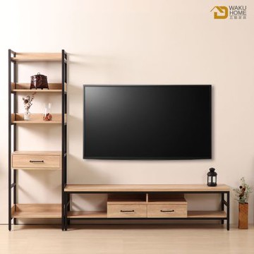 WAKUHOME 瓦酷家具格萊斯原切木工業風中抽展示架+6尺電視櫃-寬240.8*深45*高196