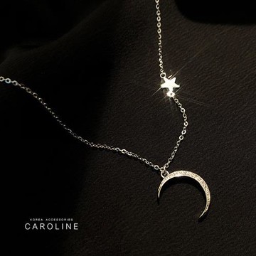 《Caroline》韓系新款高級感月亮星星鋯鑽鎖骨短鍊配飾流行時尚項鍊72534