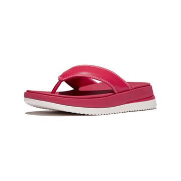 FitFlop SURFF 撞色縫線皮革夾腳涼鞋-女(都會白/野生覆盆莓色)